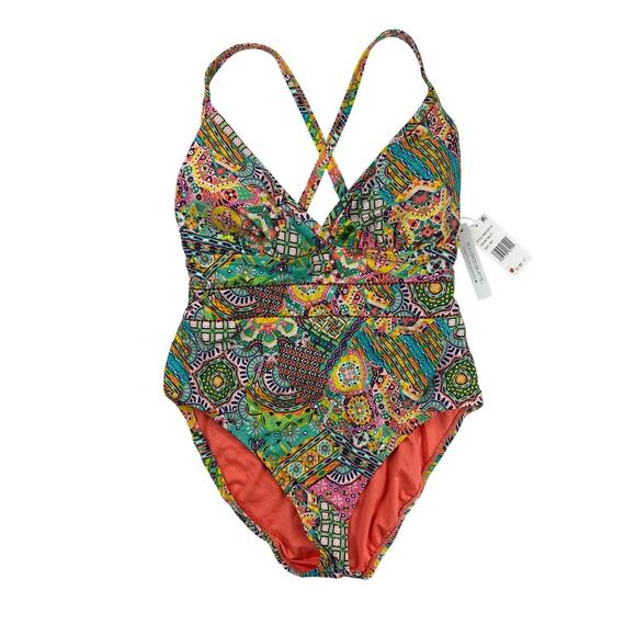 Women’s Bleu|Rod Beattie Multicolor Patterned One-Piece Swimsuit Sz 16W - Picture 1 of 5
